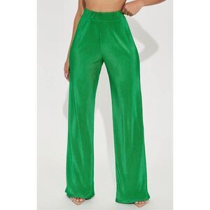 Green Ribbed Knit Bell Bottom Pants